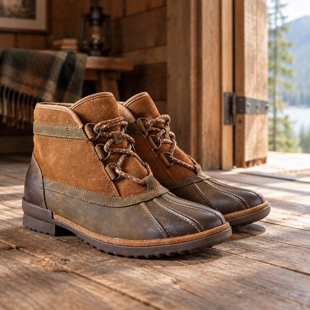 UGG Greda Waterproof Duck Boots Womens 9 Chestnut Leather Rain Snow Shearling